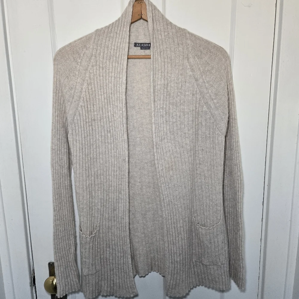 Alashan Womens Cashmere Open Front Cardigan Size L Cream Quiet Luxury Minimalist - Picture 7 of 14